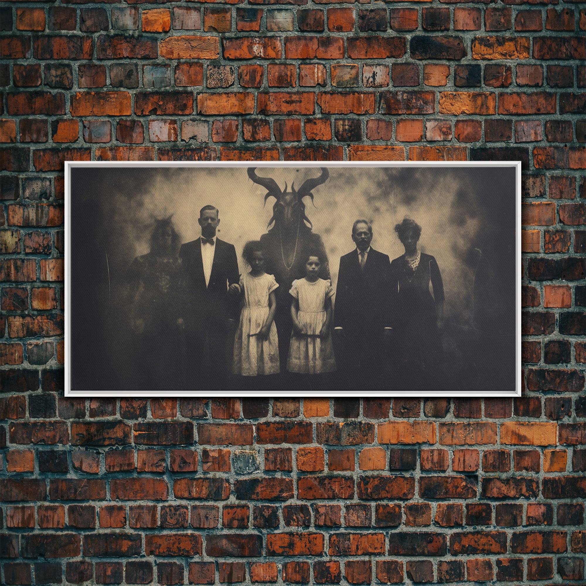 The Demon Cult, Haunted Art, Creepy Halloween Decor, Framed Canvas Print, Vintage Tintype Photo Art, Halloween Print