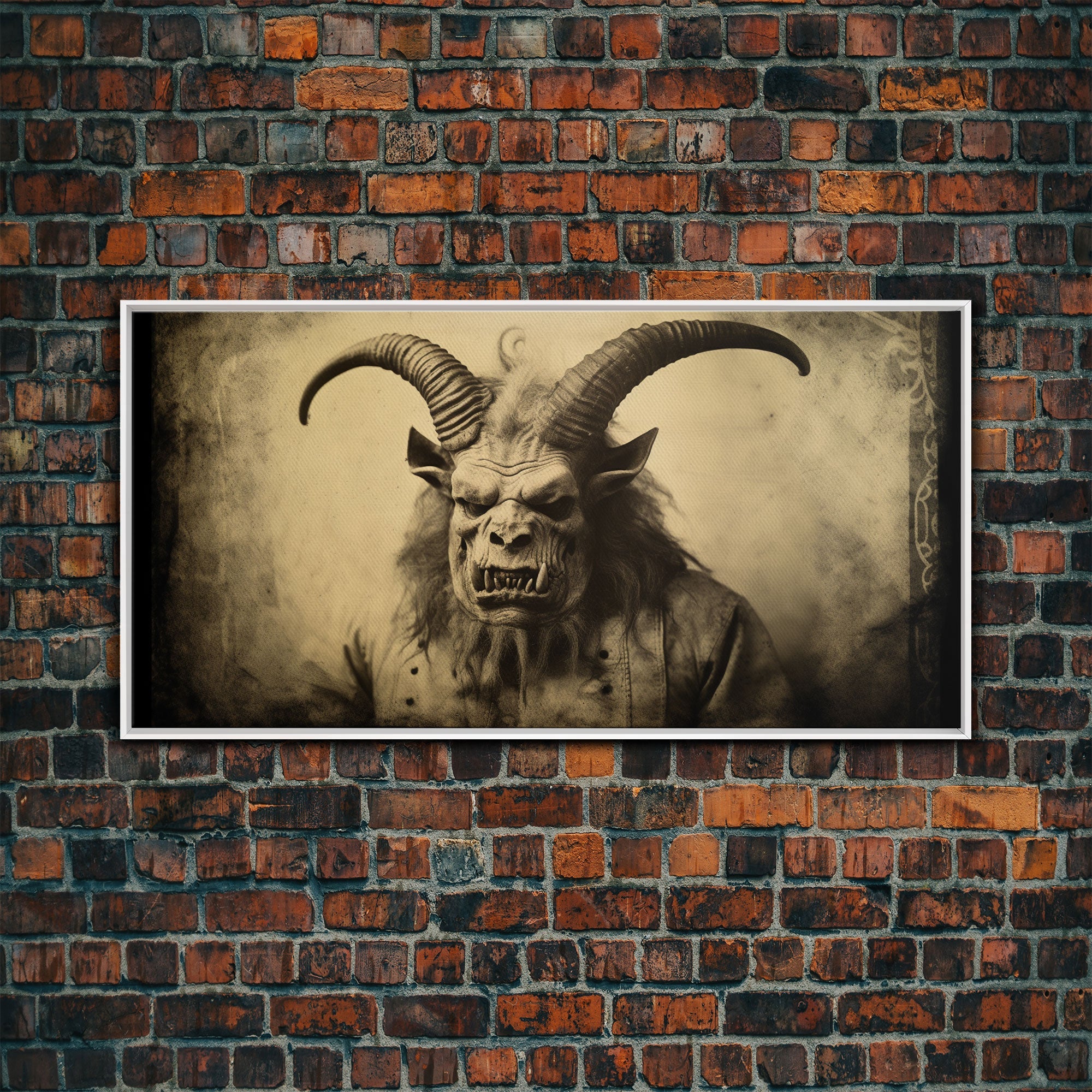 Photograph of A Demon, Creepy Halloween Trick Or Treaters, Framed Canvas Print, Vintage Tintype Photography Art, Halloween Art Print