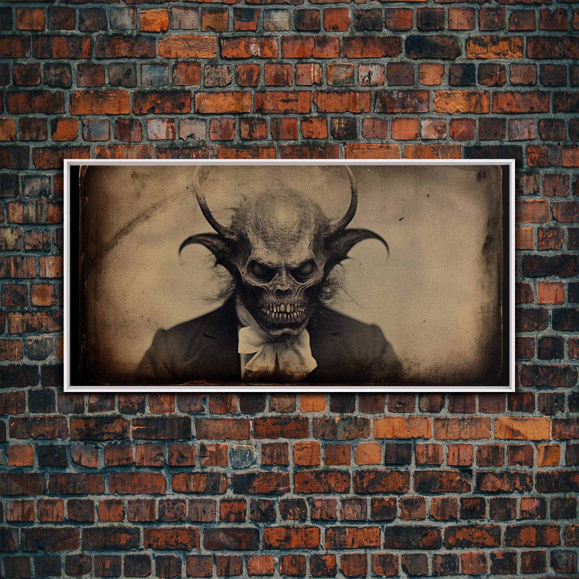 The Demon Of 81st Street, Creepy Halloween Trick Or Treaters, Framed Canvas Print, Vintage Tintype Photography Art, Halloween Art Print