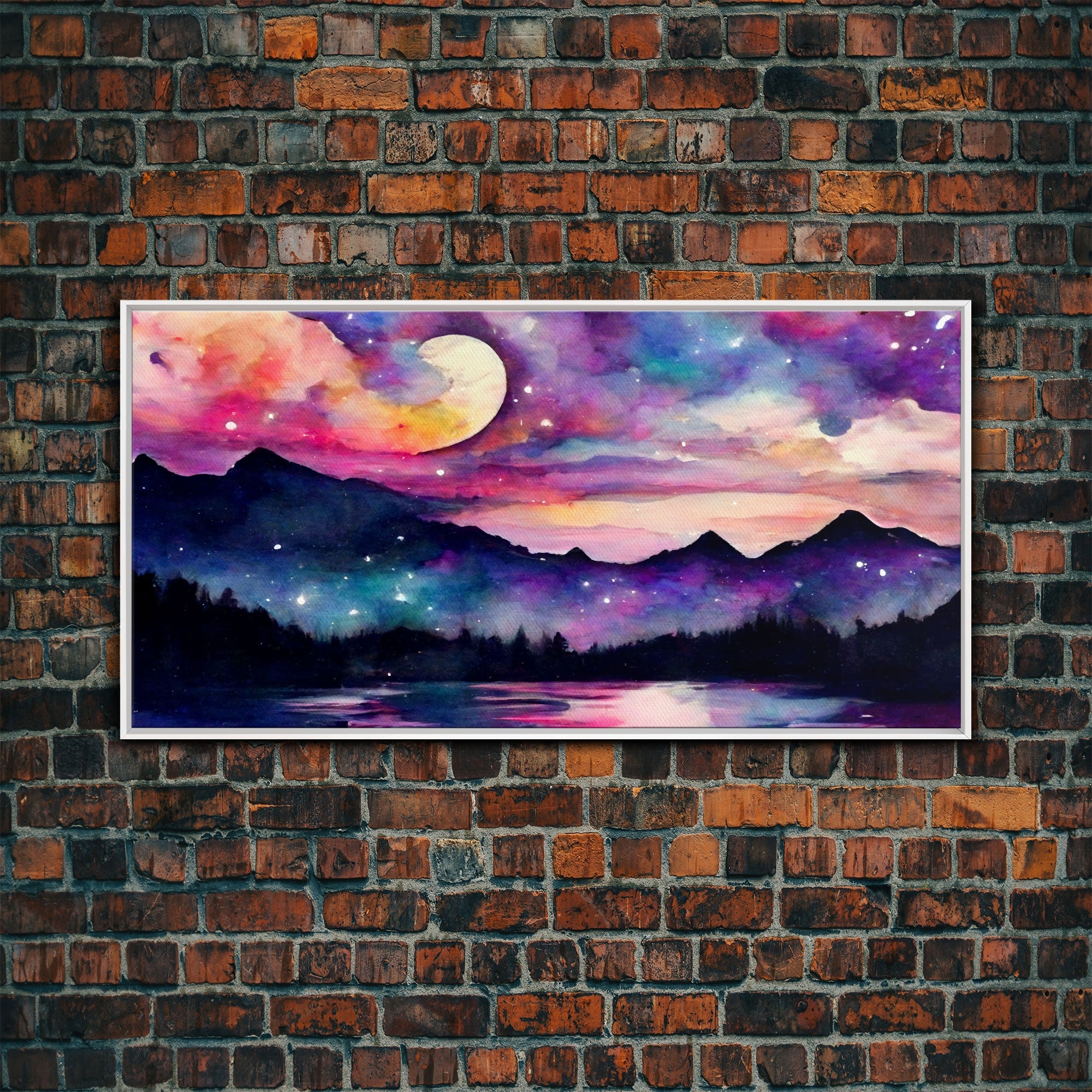 Magical forest canvas print, lake forest & mountains, beautiful wall art for living room, pink and purple wall art | | Wiccan Center