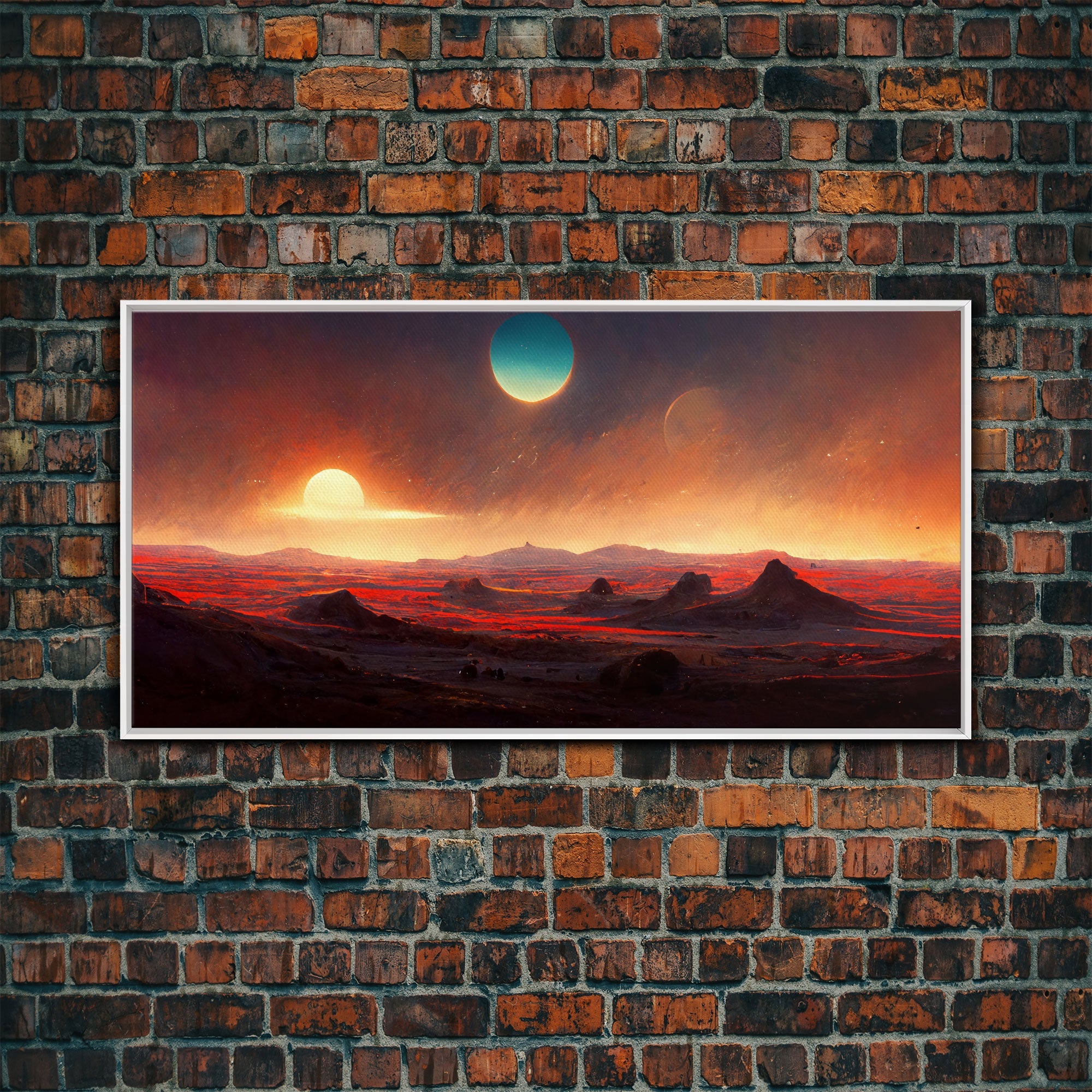 Scifi canvas print, Alien world with 3 moons, spooky print, creepy art, science fiction art