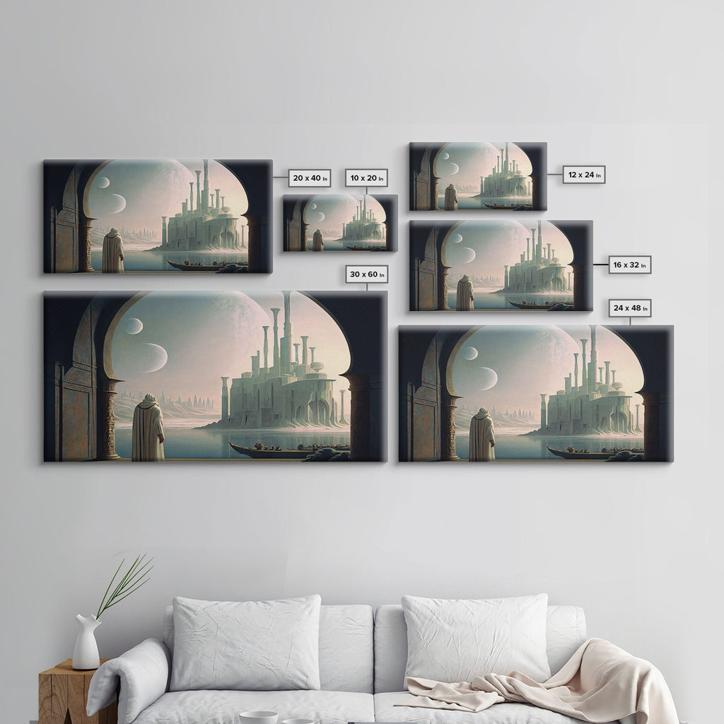 Two Moon Alien World, Dune Inspired Art, Framed Canvas Print, Scifi Art | | Wiccan Center