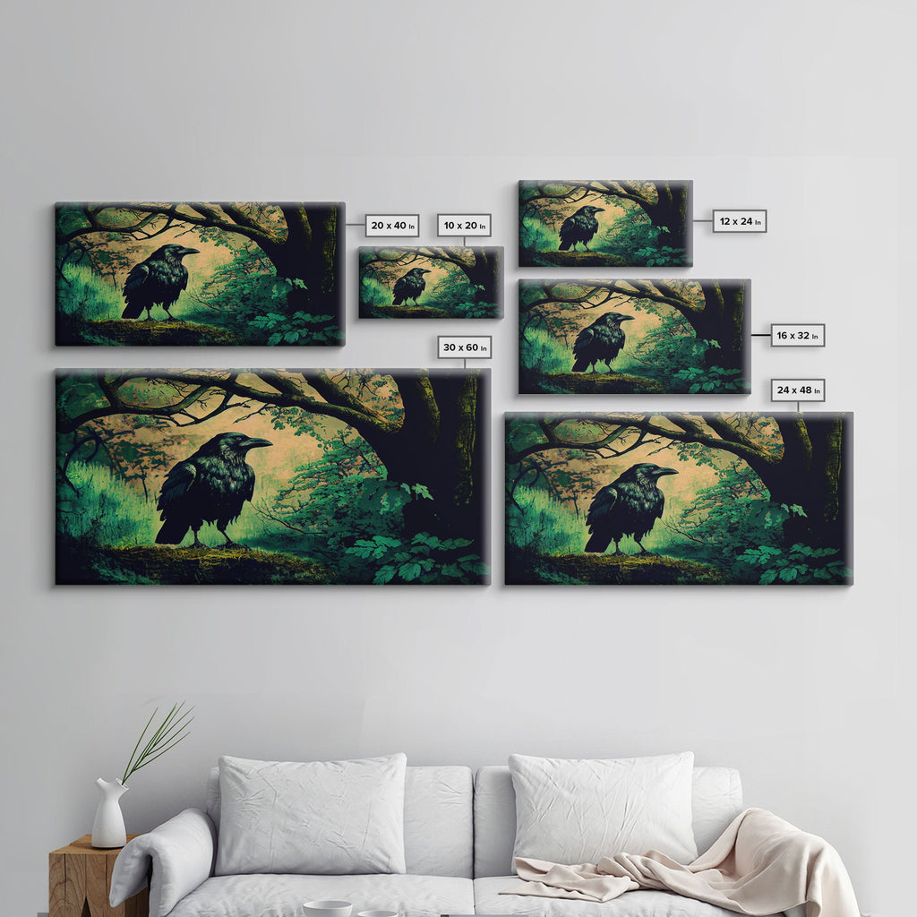 Raven Art Print, Framed Canvas Art, Black Bird, Crow Art | | Wiccan Center