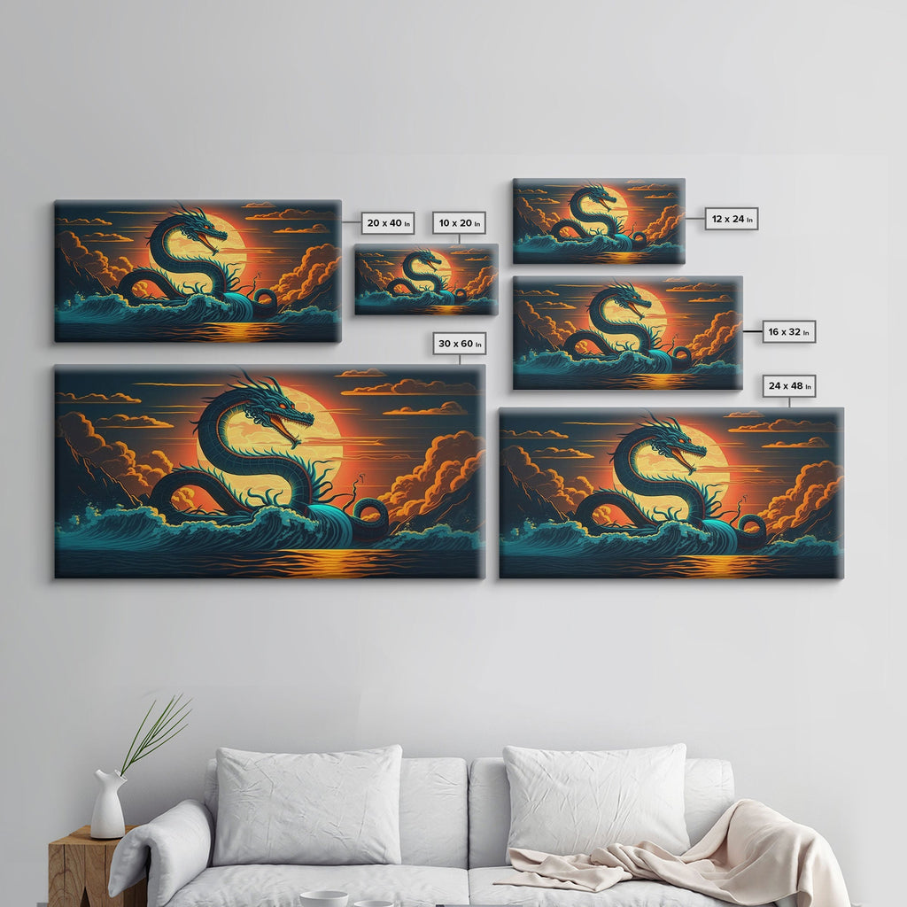 Jormungandr The Sea Serpent, Pop Art, Framed Canvas Print, Fantasy Art, Norse Mythology, Nordic / Viking Wall Art | | Wiccan Center