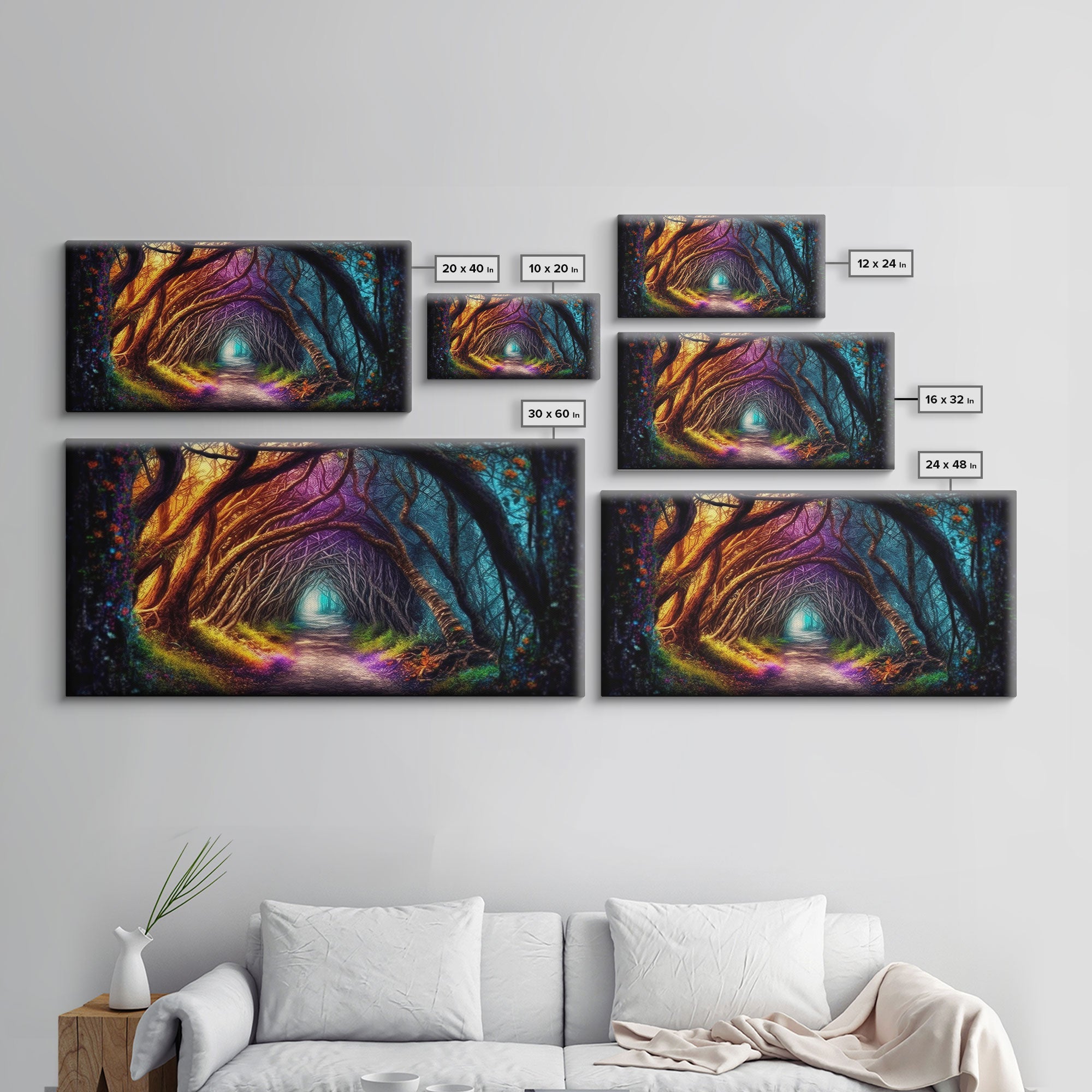 Secret Path, Fantasy Art, Pop Art Forest Landscape, Framed Canvas Print, Colorful Forest Painting, Living Room Art, Glowing Magical Forest | | Wiccan Center