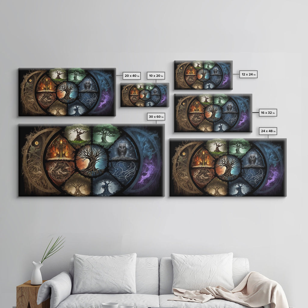 The Interconnected 9 Realms of Norse Mythology with Yggdrasil, Nordic Art, Framed Canvas Print, Nine Realms, Viking Art | | Wiccan Center
