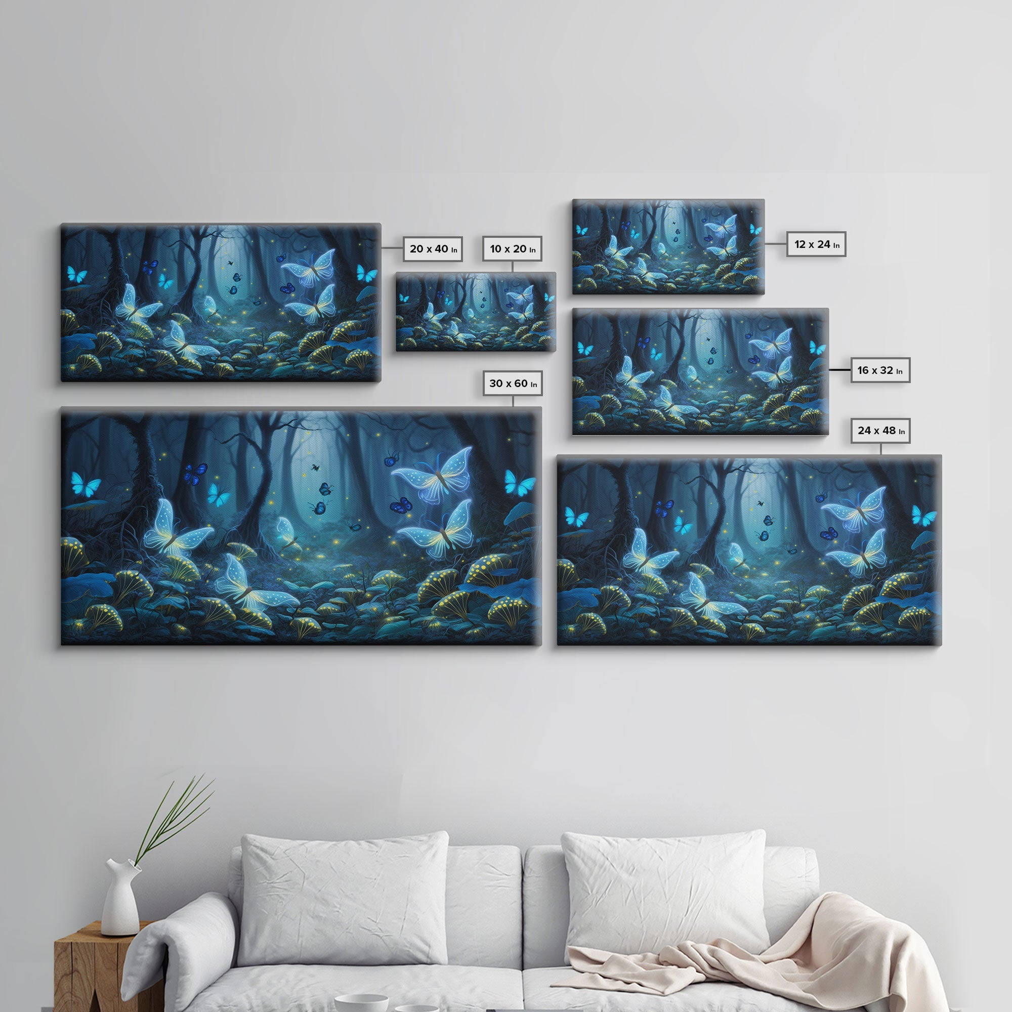 Magical Enchanted Fairy Forest, Fantasy Art, Framed Canvas Print, Bioluminescent Butterflies in an Enchanted Forest, Glowing Art | | Wiccan Center