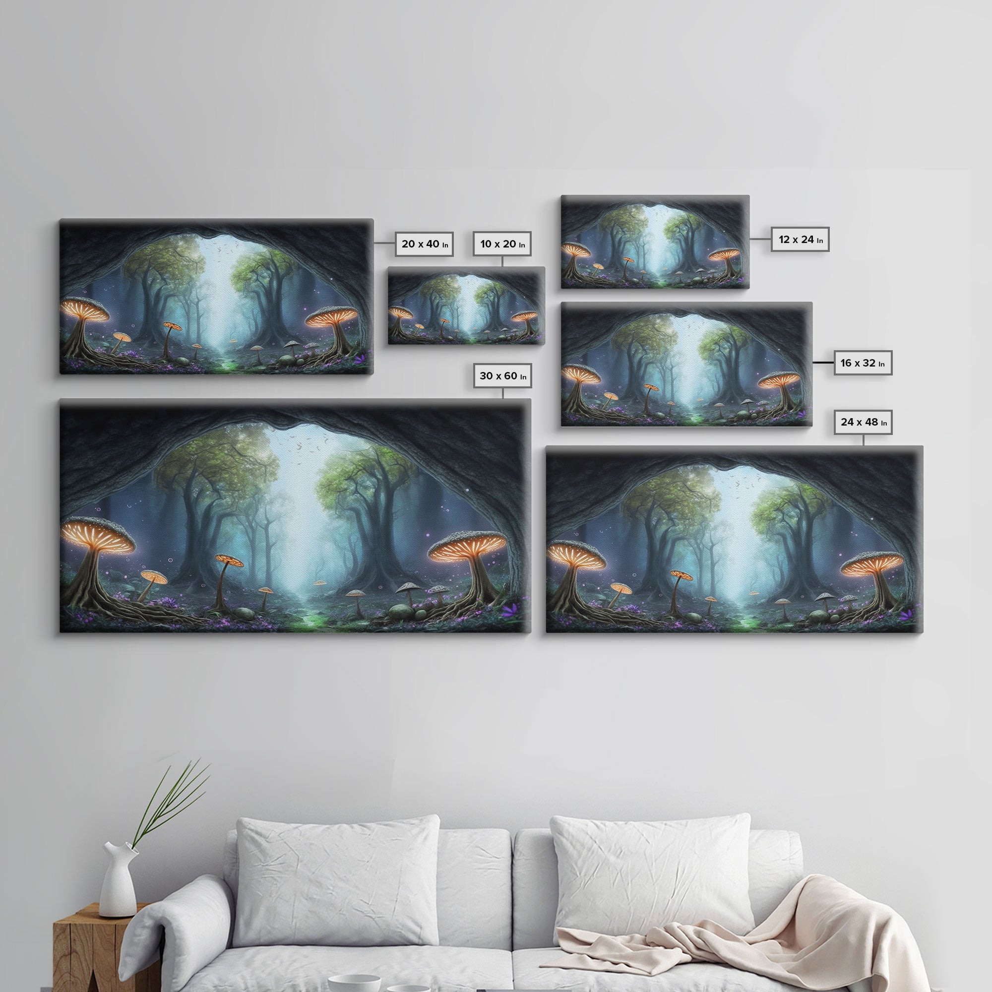 Magical Enchanted Mushroom Forest, Fantasy Art, Framed Canvas Print, Bioluminescent Butterflies in an Enchanted Forest, Glowing Art | | Wiccan Center