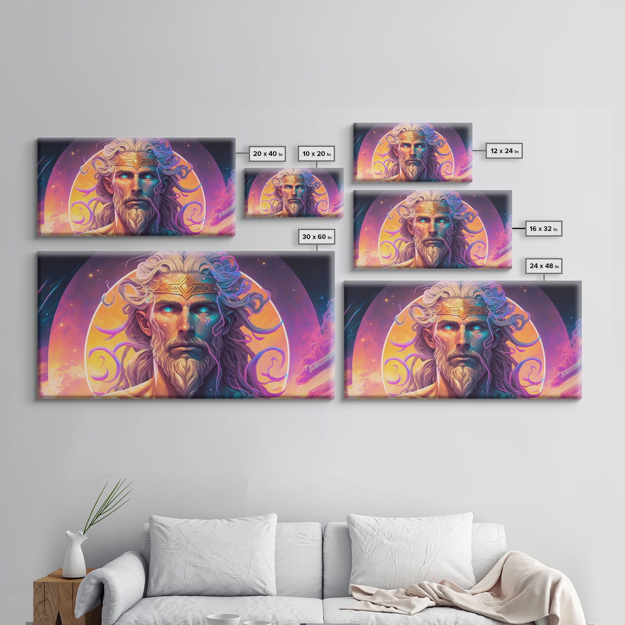 Norse God Freyr, Framed Canvas Print, Vaporwave Style Norse Mythology Art, Retro Vibes