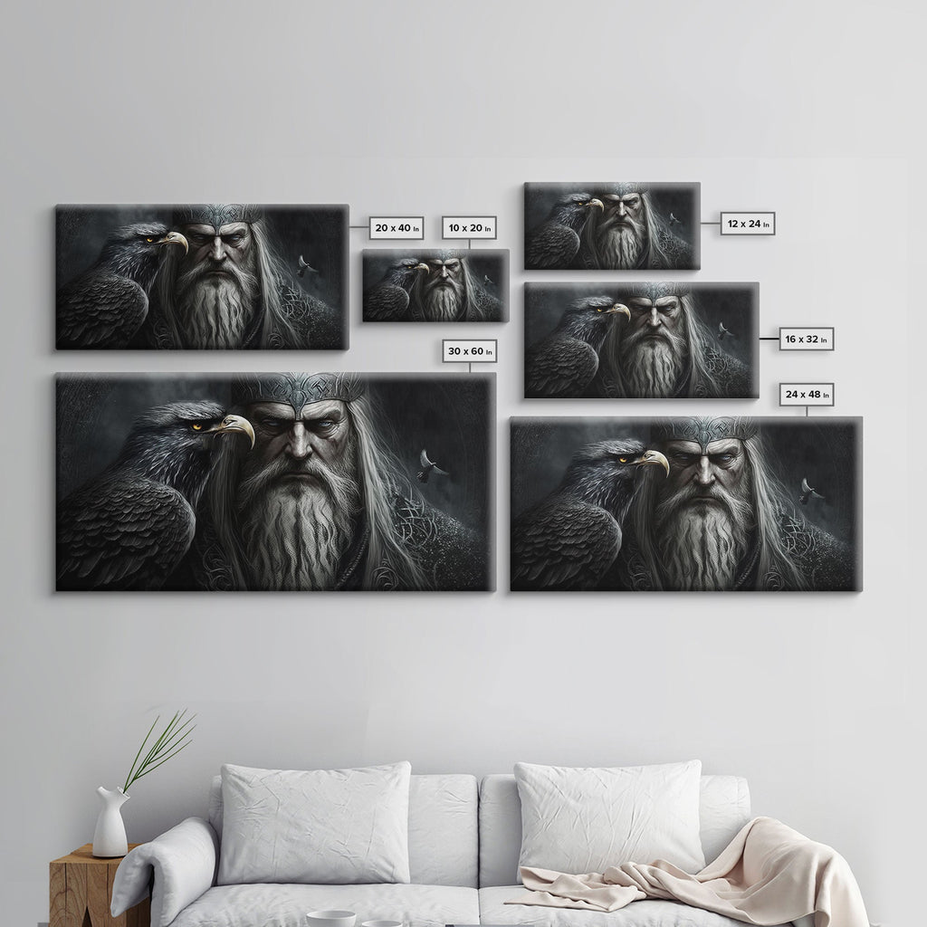 Portrait of Odin King of the Gods, Ruler of Asgard, Framed Canvas Print, Norse Mythology Pop Art, Fantasy Art | | Wiccan Center