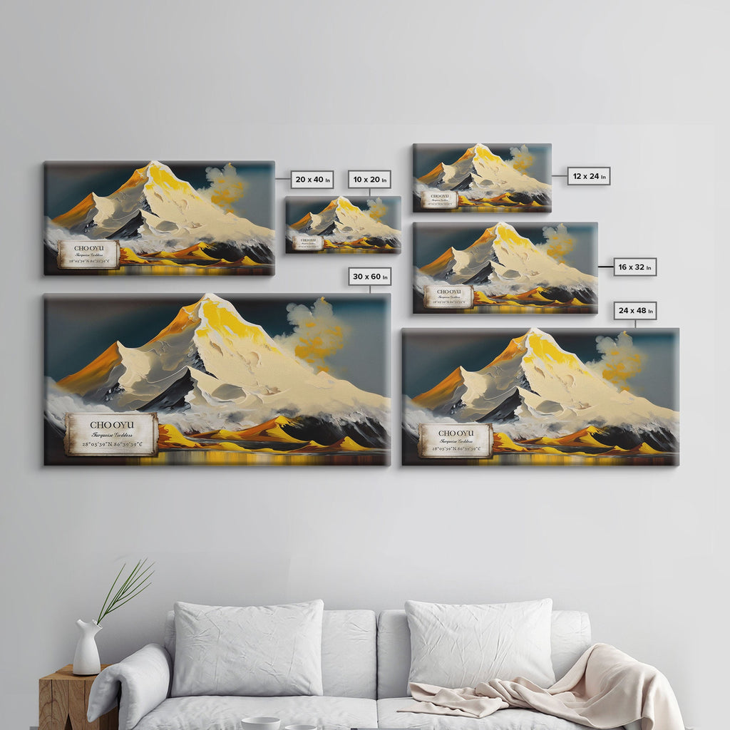 Cho Oyu, The Turquoise Goddess, Travel Poster, Framed Canvas Print, Mountain Landscape Painting, Original Painting Print | | Wiccan Center
