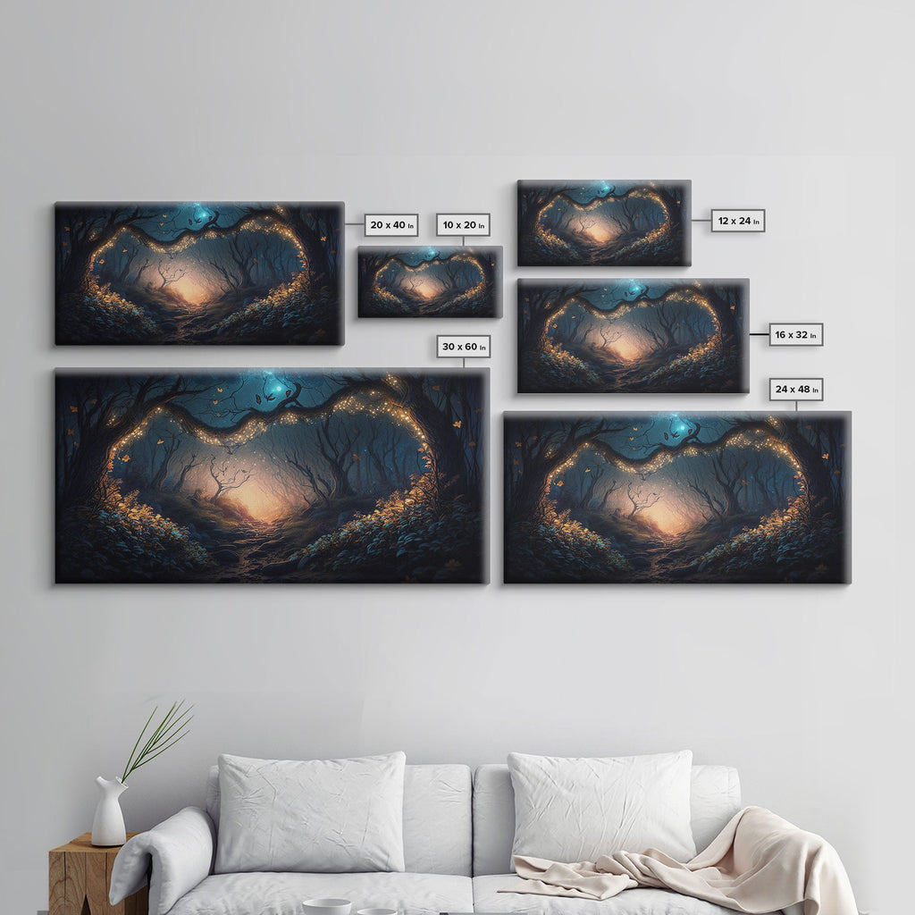 Wreath of Fireflies, Beautiful Fantasy Art, Framed Canvas Print, Moonlit Forest Floor Fantasy Concept Art | | Wiccan Center