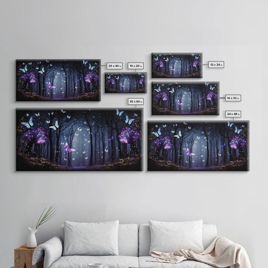 Glowing Butterflies, Framed Canvas Print, Fantasy Decor, High Fantasy Canvas Art, Fairy Forest | | Wiccan Center