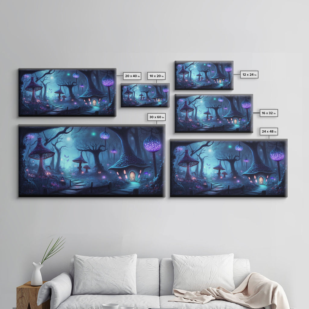 Magical Mushroom Fantasy Forest Wall Art, Framed Canvas Print, Game Room Art, Fantasy Decor | | Wiccan Center