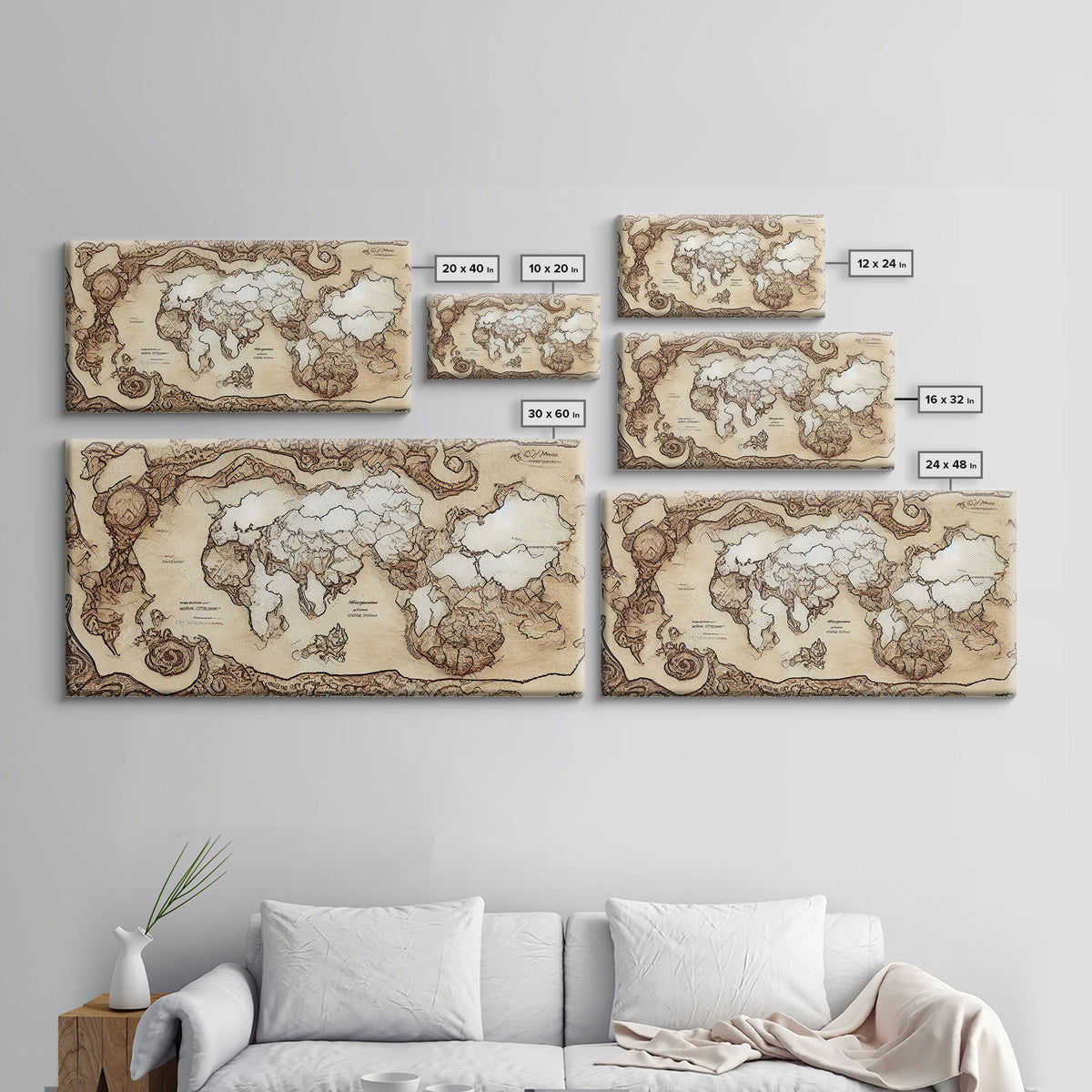 Abstract fantasy world map, canvas print, middle earth style, wall art for nerds like me | | Wiccan Center