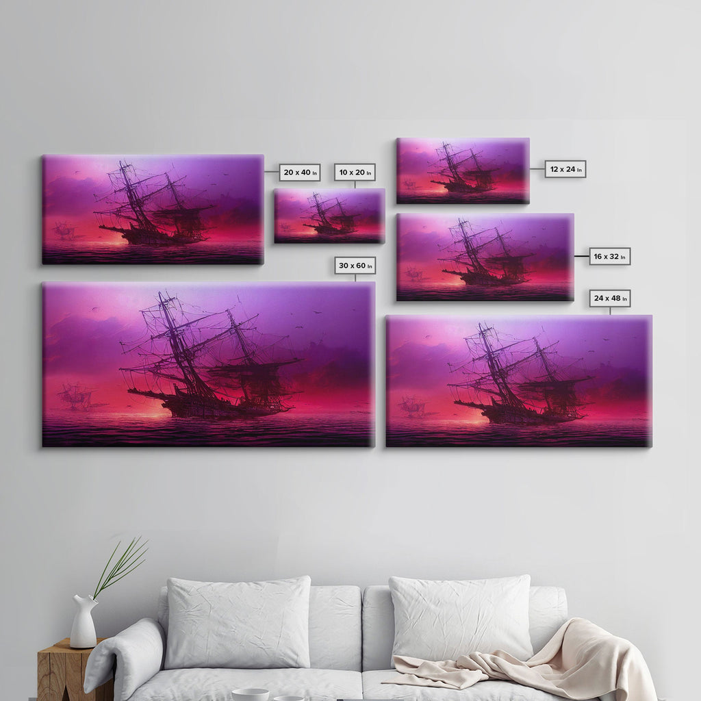 Outrun Style Ghost Ship, Abandoned Pirate Ship, ready to hang canvas print, framed art, cool unique wall decor | | Wiccan Center