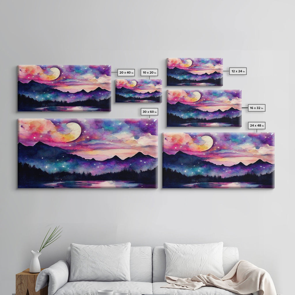Magical forest canvas print, lake forest & mountains, beautiful wall art for living room, pink and purple wall art | | Wiccan Center