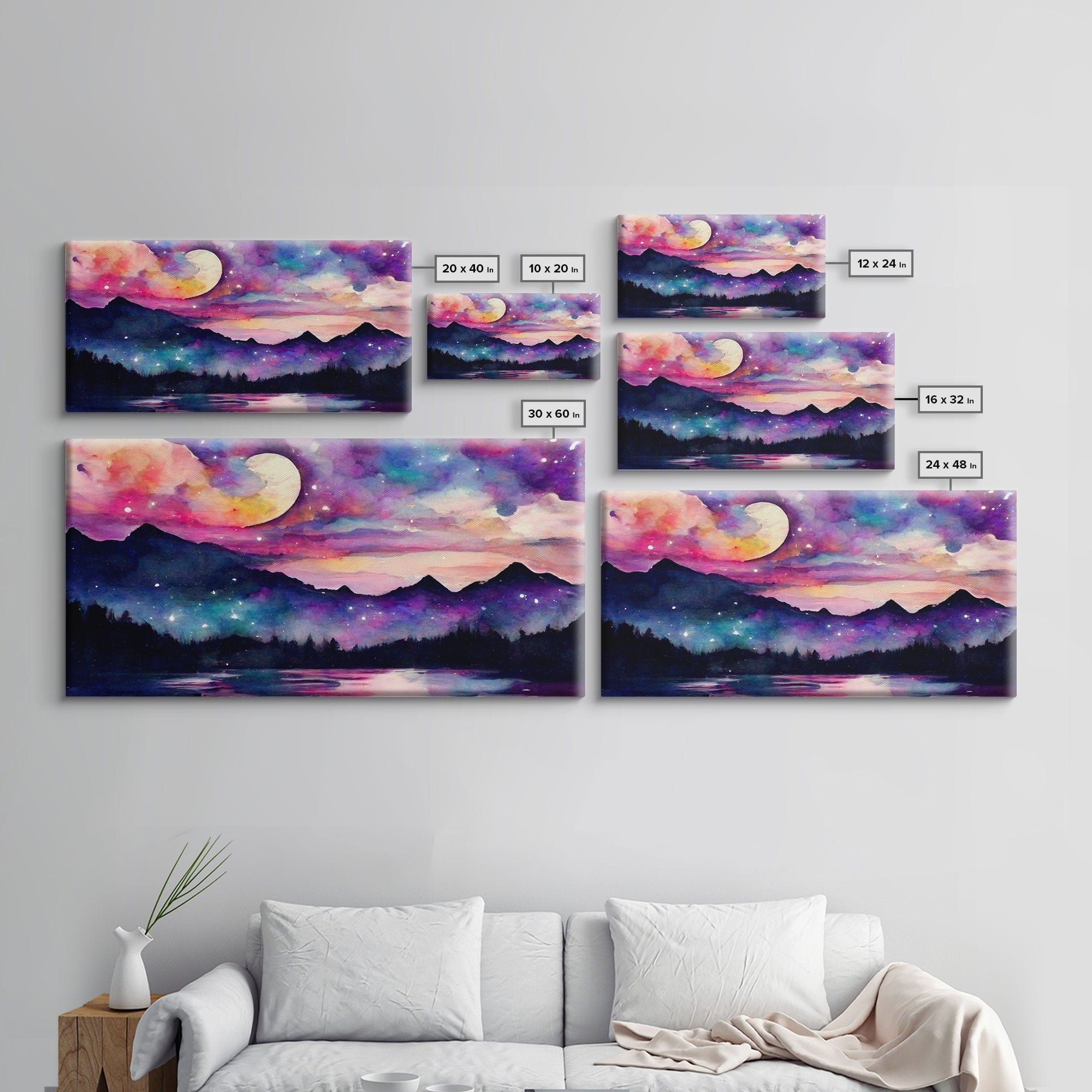 Magical forest canvas print, lake forest & mountains, beautiful wall art for living room, pink and purple wall art | | Wiccan Center