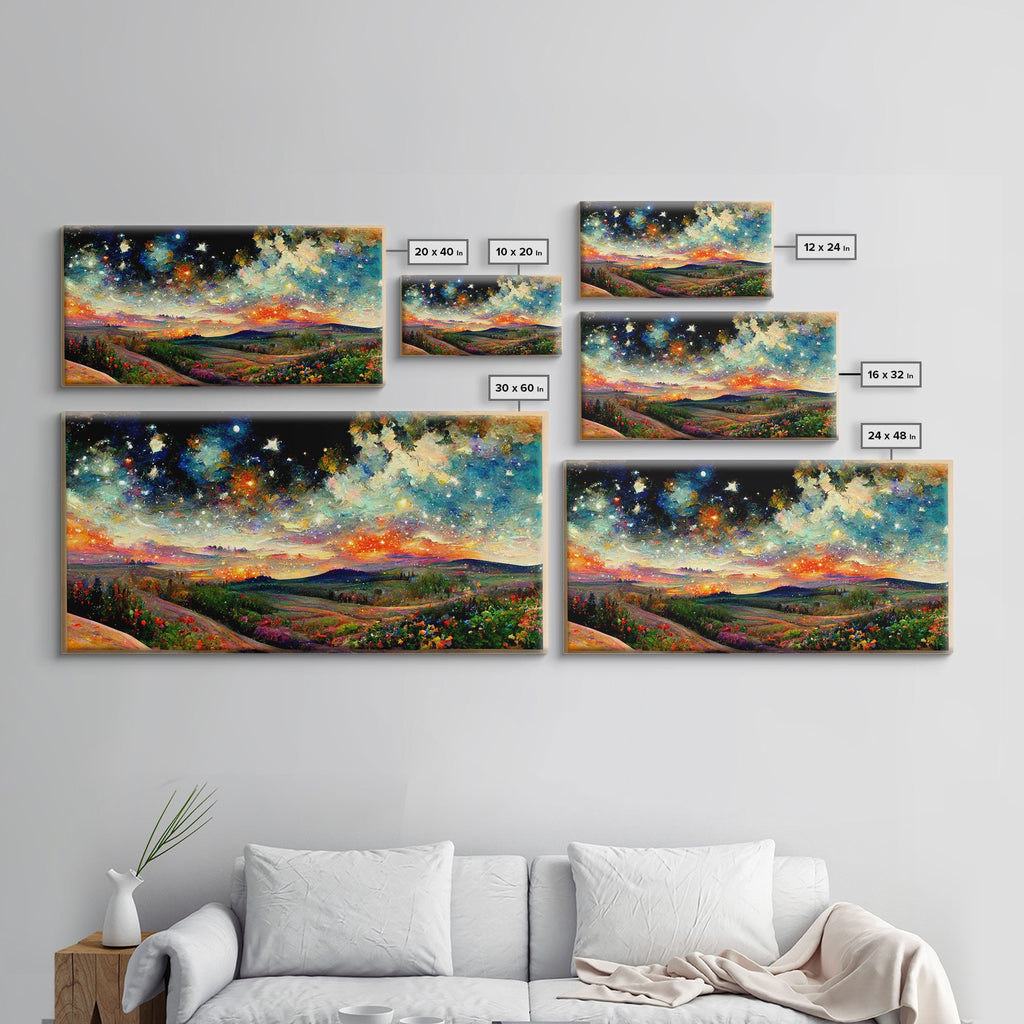 Night Starry Sky Landscape On Canvas Print Colorful Night Sky Painting Nature Painting Living Room Wall Art Spiritual Starry Painting | | Wiccan Center