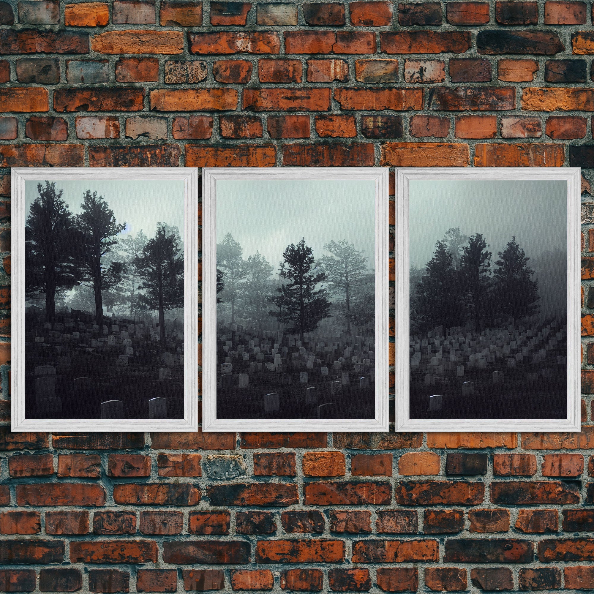 Spooky haunted graveyard at night, art for witches, 3 piece canvas, 3 piece wall art, cemetery art | | Wiccan Center