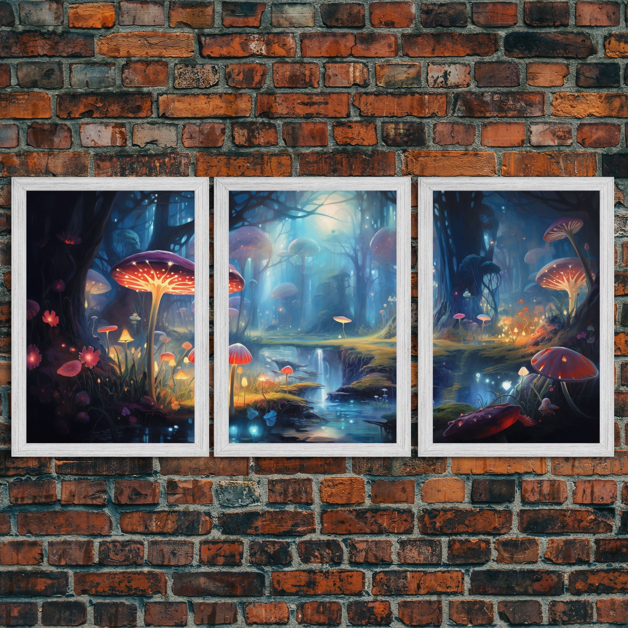 Magical dark forest art print on canvas, fantasy forest, oil style painting, large landscape wall art for home, ready to hang, 3 Piece Art | | Wiccan Center