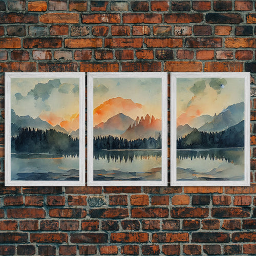 A Forest Fire, 3 Piece Canvas Wall Decor, Ready To Hang Canvas Prints, Watercolor, Orange Landscape Sunset Art, Canvas Wall Decor | | Wiccan Center