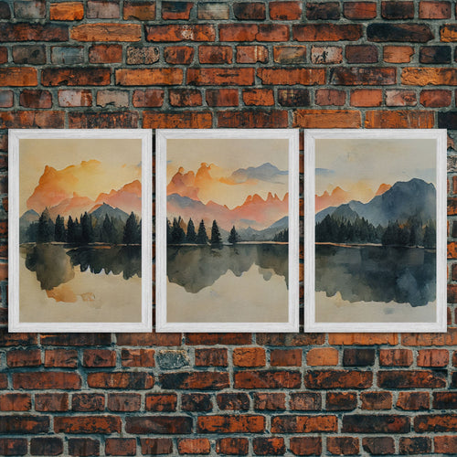 A Forest Fire At Sunset, 3 Piece Canvas Wall Decor, Ready To Hang Canvas Prints, Watercolor, Orange Landscape Sunset Art, Canvas Wall Decor | | Wiccan Center