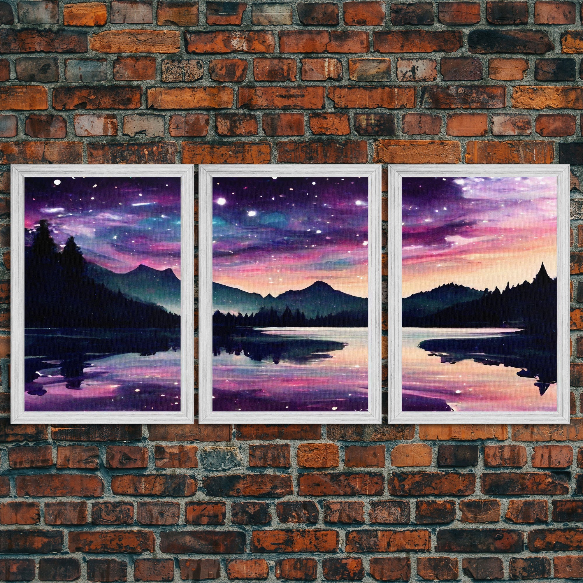 Fantasy Starry Night Magical Forest Landscape, 3 Piece Wall Art, Ready To Hang Canvas Print, Cool Unique Living Room Wall Art Decor | | Wiccan Center