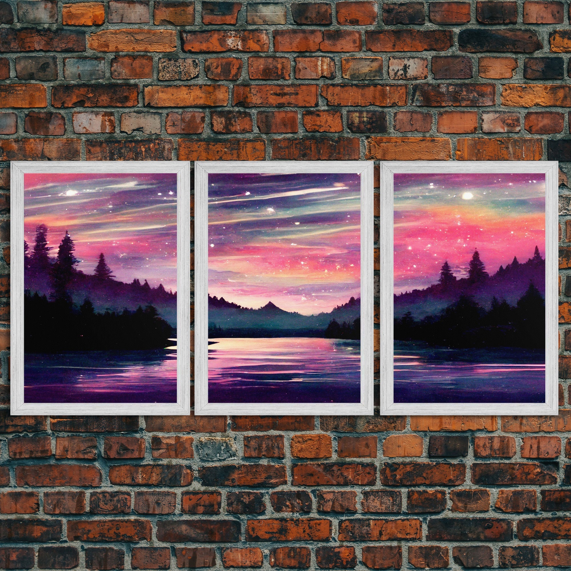 Starry Night Magical Forest Fantasy Landscape, 3 Piece Wall Art, Ready To Hang Canvas Print, Cool Living Room Wall Art Decor | | Wiccan Center