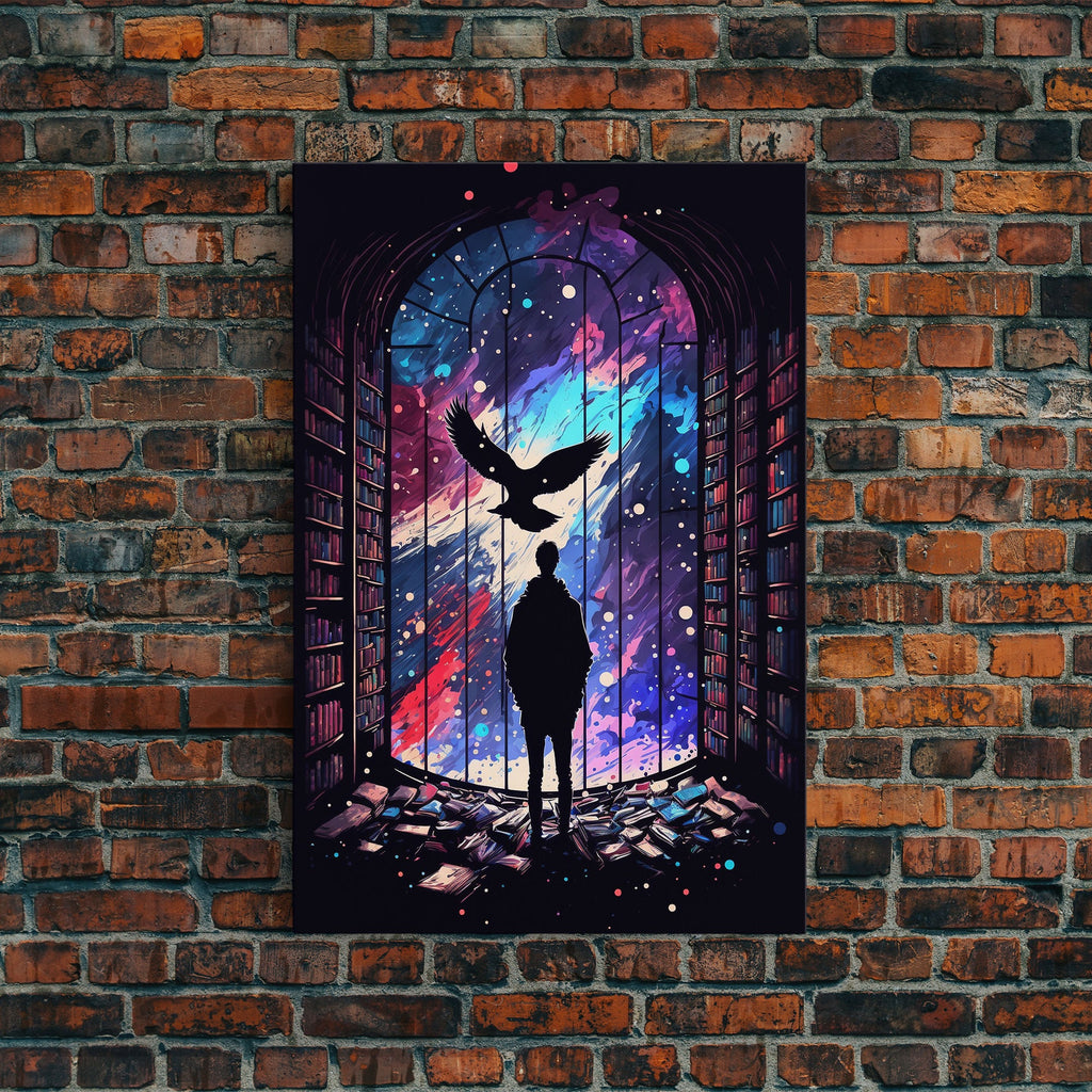 here in my garage, knowledge, retro style library art, framed canvas print | | Wiccan Center