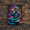 Psychedelic Buddha Wearing Aviators / Sunglasses, Meditation Art, Framed Canvas Print | | Wiccan Center