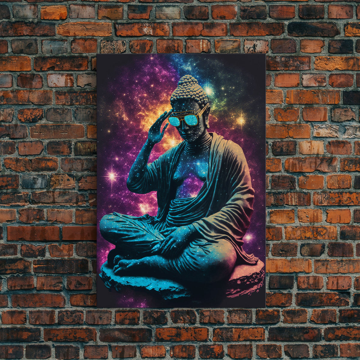 Psychedelic Buddha Wearing Aviators / Sunglasses, Meditation Art, Framed Canvas Print | | Wiccan Center