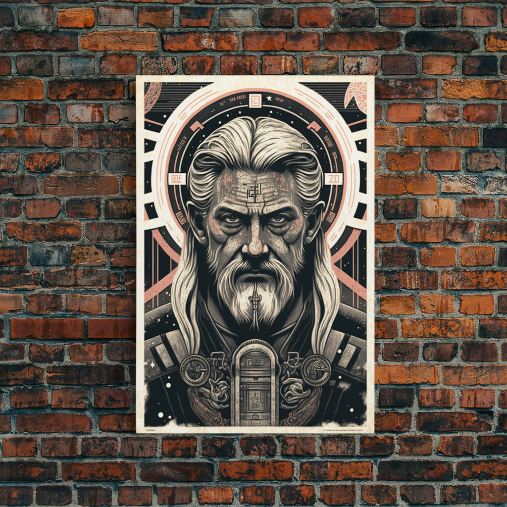 Grunge / Cyberpunk Odin, Norse Mythology, Wall Art, Framed Canvas Print, Futuristic Portrait of Odin | | Wiccan Center
