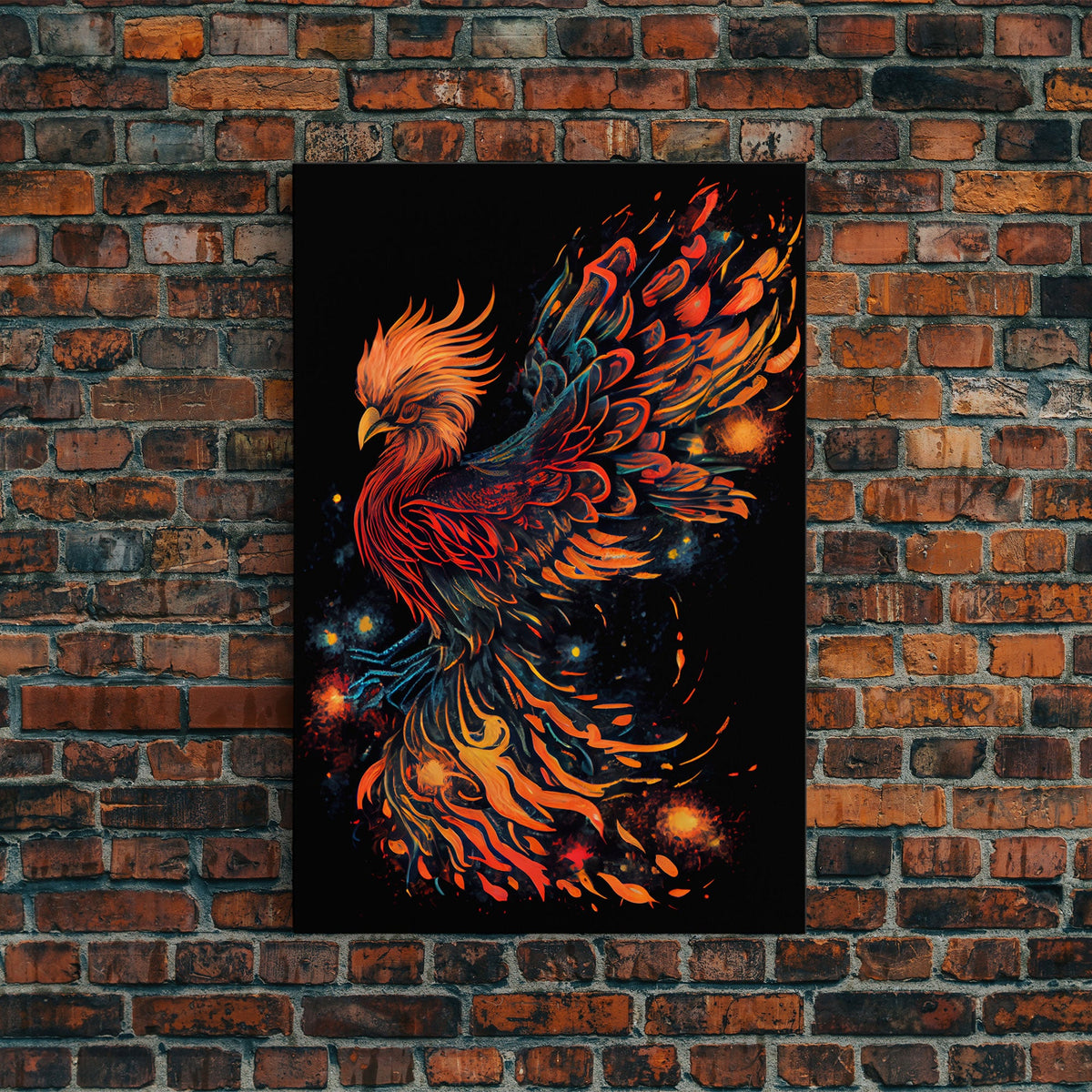 Phoenix In Flames, Retribution, Framed Canvas Print, The Phoenix, Framed Wall Art, Original Painting Phoenix, Fire Chicken | | Wiccan Center