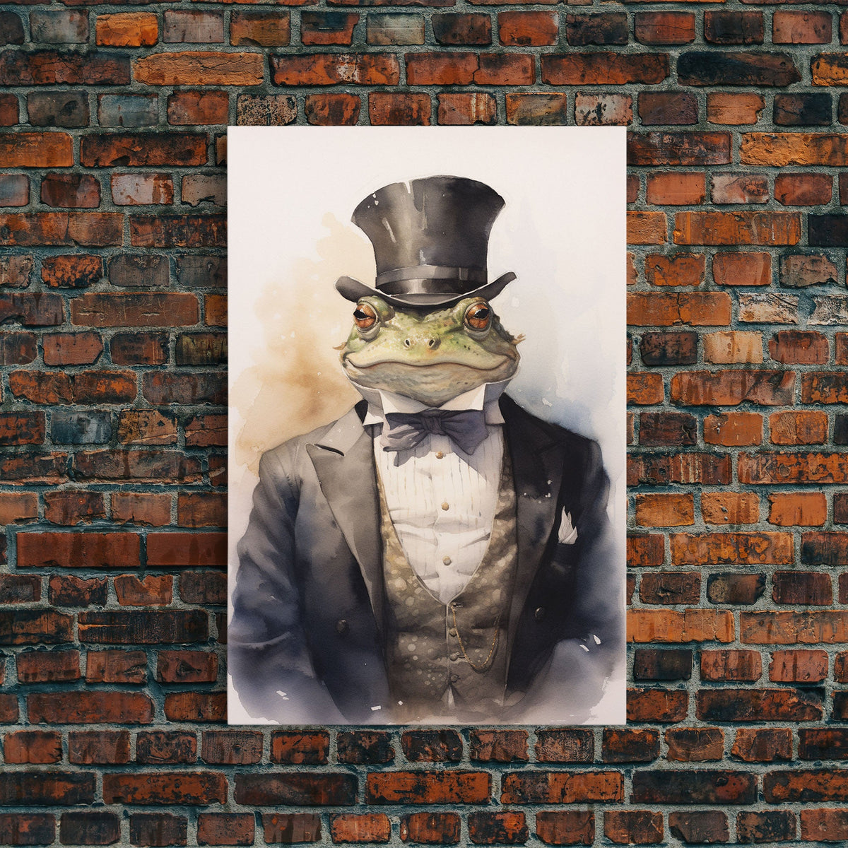Victorian Frog Portrait, Framed Canvas Print or Poster, Cottagecore Animal Wall Art, Handmade Photo Transfer Toad Canvas Print