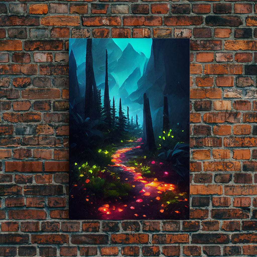 Luminescent magical forest canvas print, glowing trail though the trees, fantasy art | | Wiccan Center