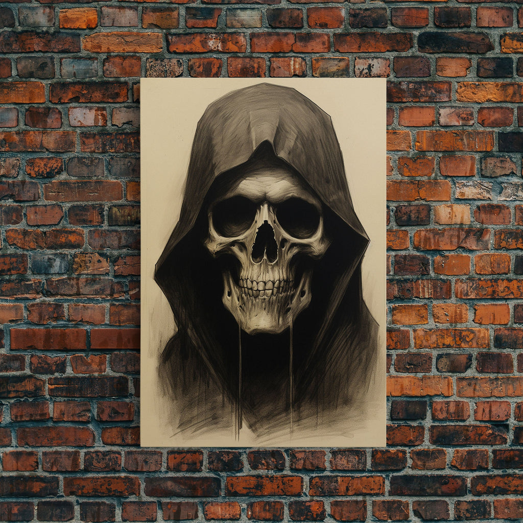 Skull Decor, Charcoal Drawing, Gothic Home Decor, Canvas Print, Wall Art, Vertical Art, Skull Gift, Human Skull Decor, Modern Art Prints