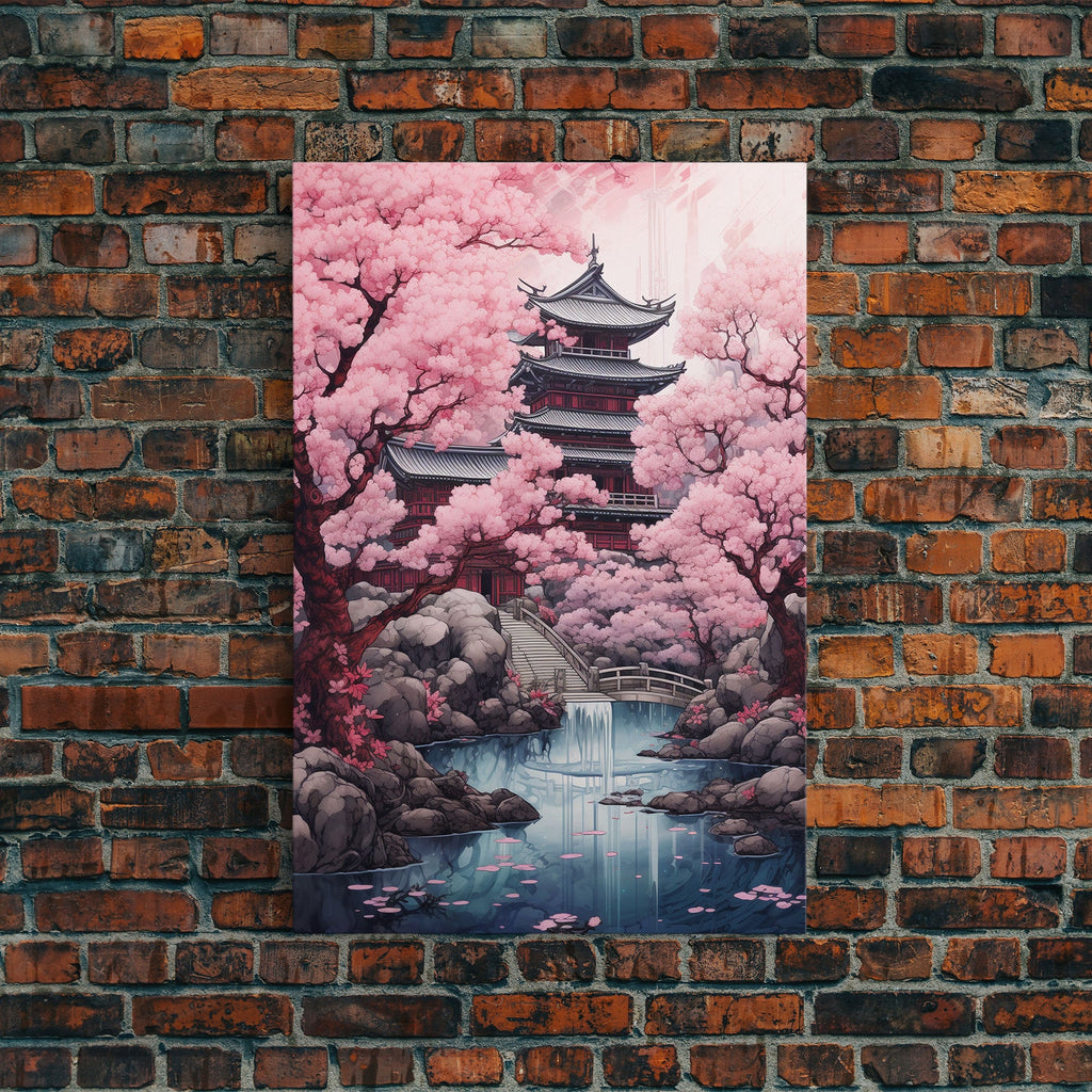 Pagoda Wall Art, Japanese Wall Art, Asian Art, Cherry Blossom Tree, Canvas Print, Wall Art, Vertical Art, Engagement Gift, Prints Wall Art | | Wiccan Center