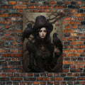 The Witch and Her Ravens, Framed Canvas, Oil Painting Print, Halloween Decor, Gothic Art, Dark Academia, Witchcraft Halloween Art | | Wiccan Center