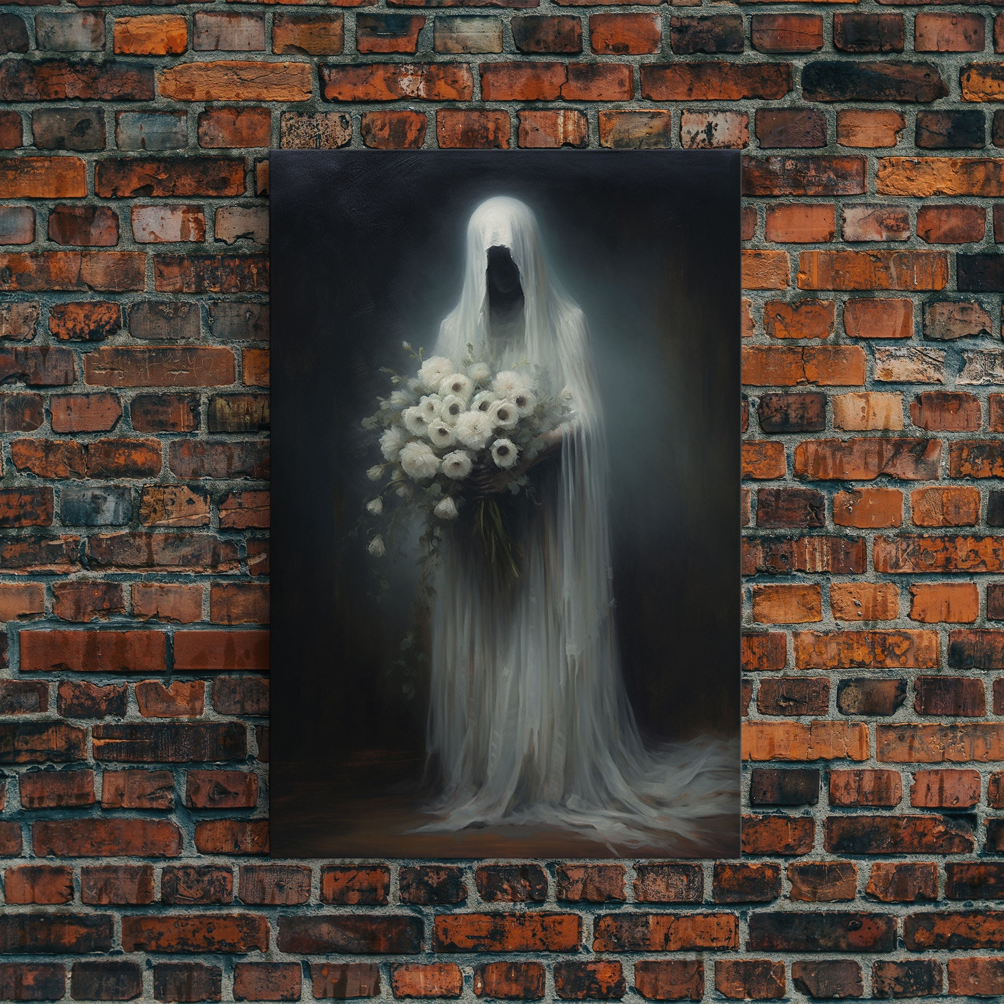 The Ghost With The Flowers, Halloween Canvas Print, Framed Canvas, Unique Wall Art, Goth Art, Dark Academia, Witch Art, Witchcraft | | Wiccan Center
