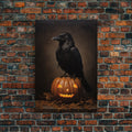 The Raven, Halloween Canvas Print / Framed Canvas, Victorian Gothic Oil Painting Print, Crow Decor, Macabre Horror Prints