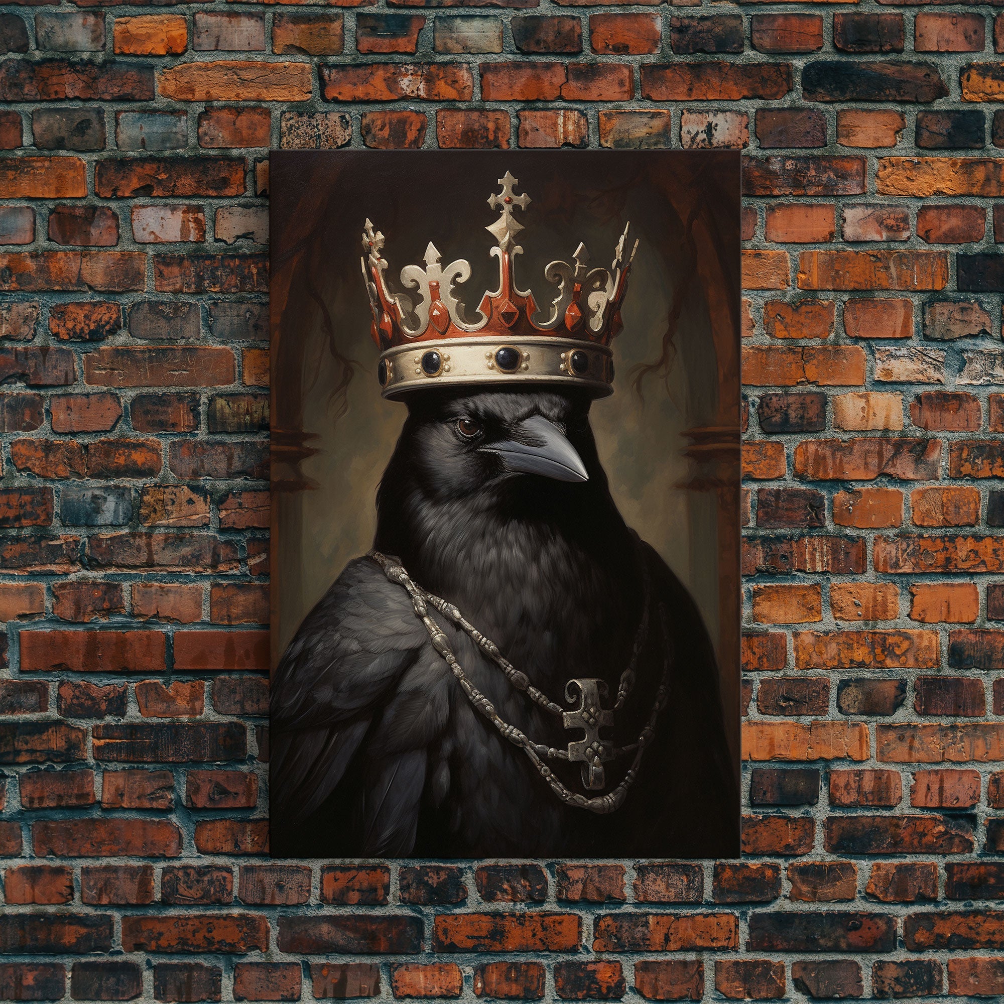King Raven Print, Vintage Canvas, Art Canvas Print, Dark Academia, Gothic Victorian Crow, Cool Halloween Decorations, Framed Canvas Print | | Wiccan Center