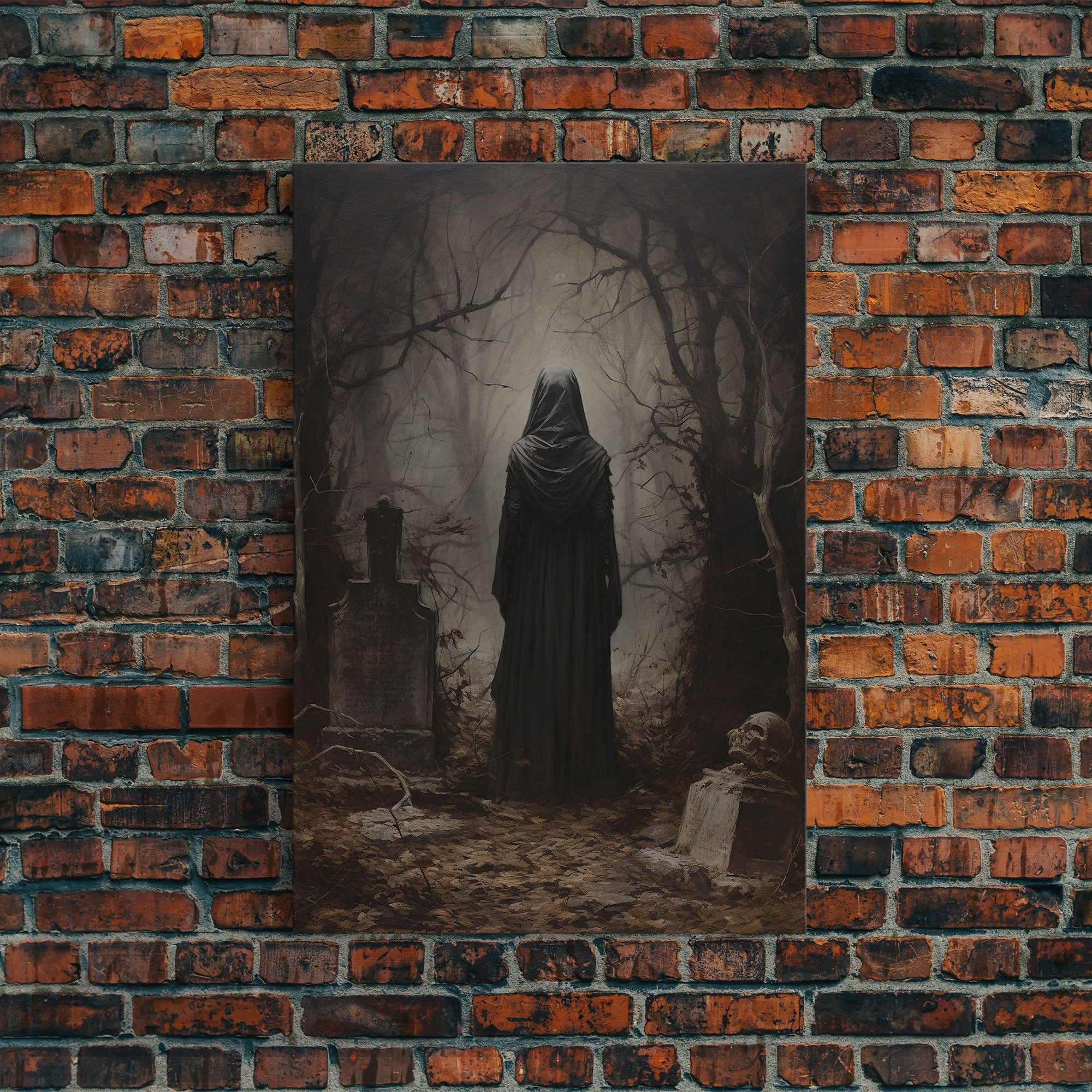 The Witch In The Cemetary, Vintage Halloween Witch Art, Halloween Canvas Printed / Framed Canvas, Witchy Decor, Witchcraft, Dark Academia | | Wiccan Center