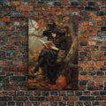 Pretty Witch Reading Spells To Her Black Cat Familiar, Vintage Halloween Art, Framed Canvas Print, Halloween Canvas Art, Witchcraft | | Wiccan Center