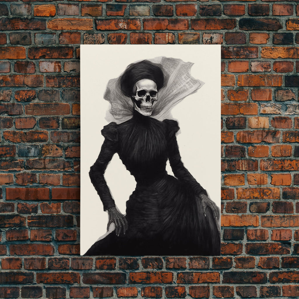 Halloween Skull Charcoal Sketch Canvas Print, Halloween Wall Art, Macabre Painting, Death Mask | | Wiccan Center
