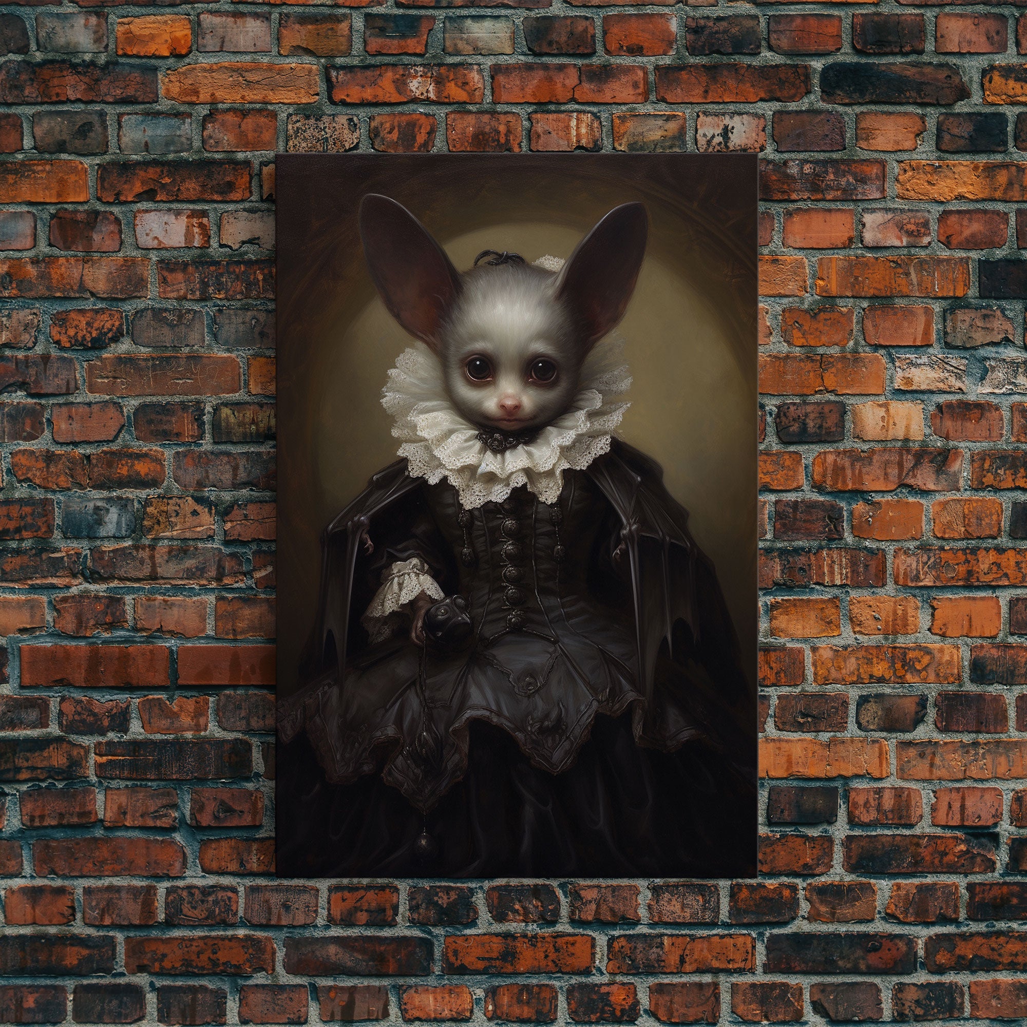Cute Vampire Bat Painting, Vintage Canvas, Art Canvas Print, Dark Academia, Dracula, Halloween Decor, Goth Art