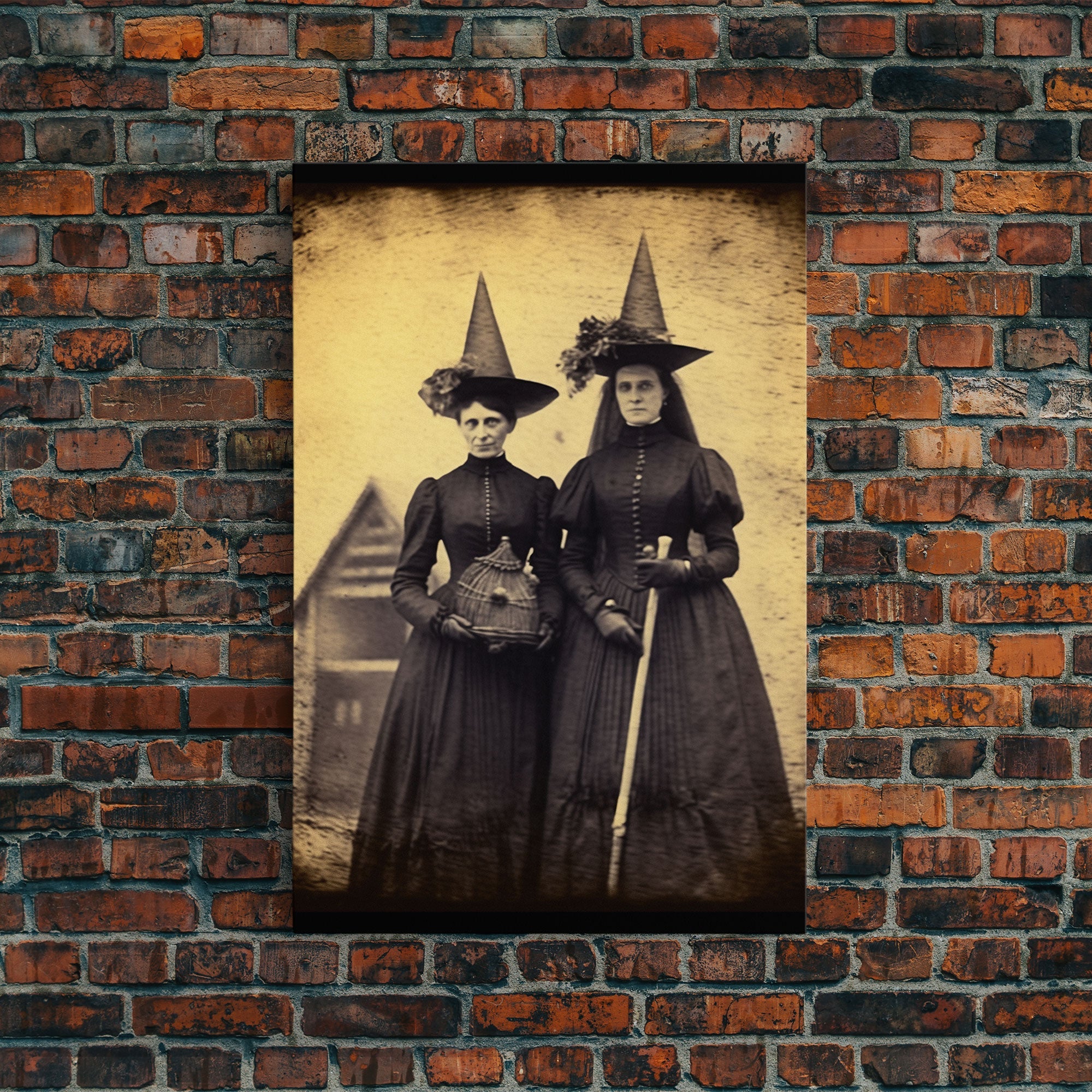 The Witches, Retro Tintype Photography Art, Witch Decor, Vintage Canvas, Art Canvas Print, Dark Academia, Gothic Victorian, Framed Canvas