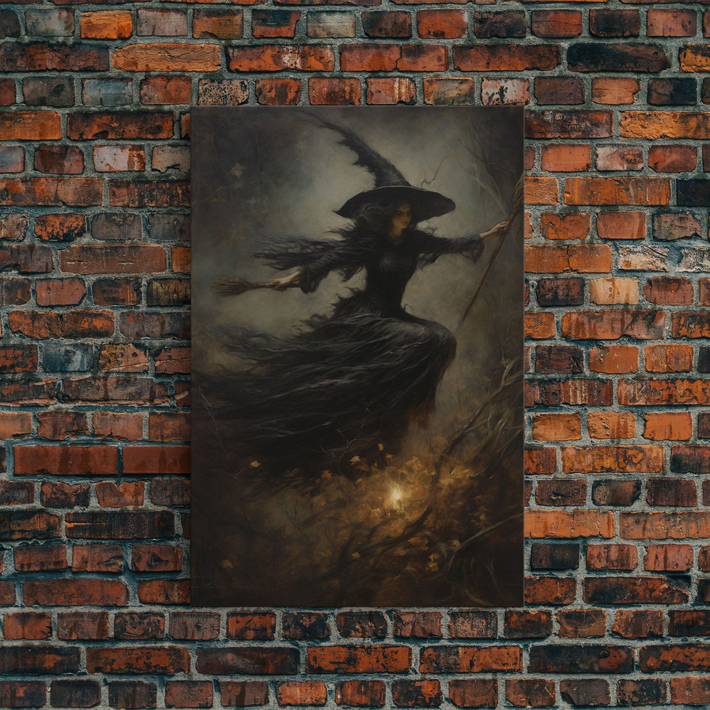 Spooky Season Witch Decor, Witch Painting Framed Canvas Print, Halloween Art, Witch Art, Witchcraft, Witch Decor, Felt Witch Hat | | Wiccan Center