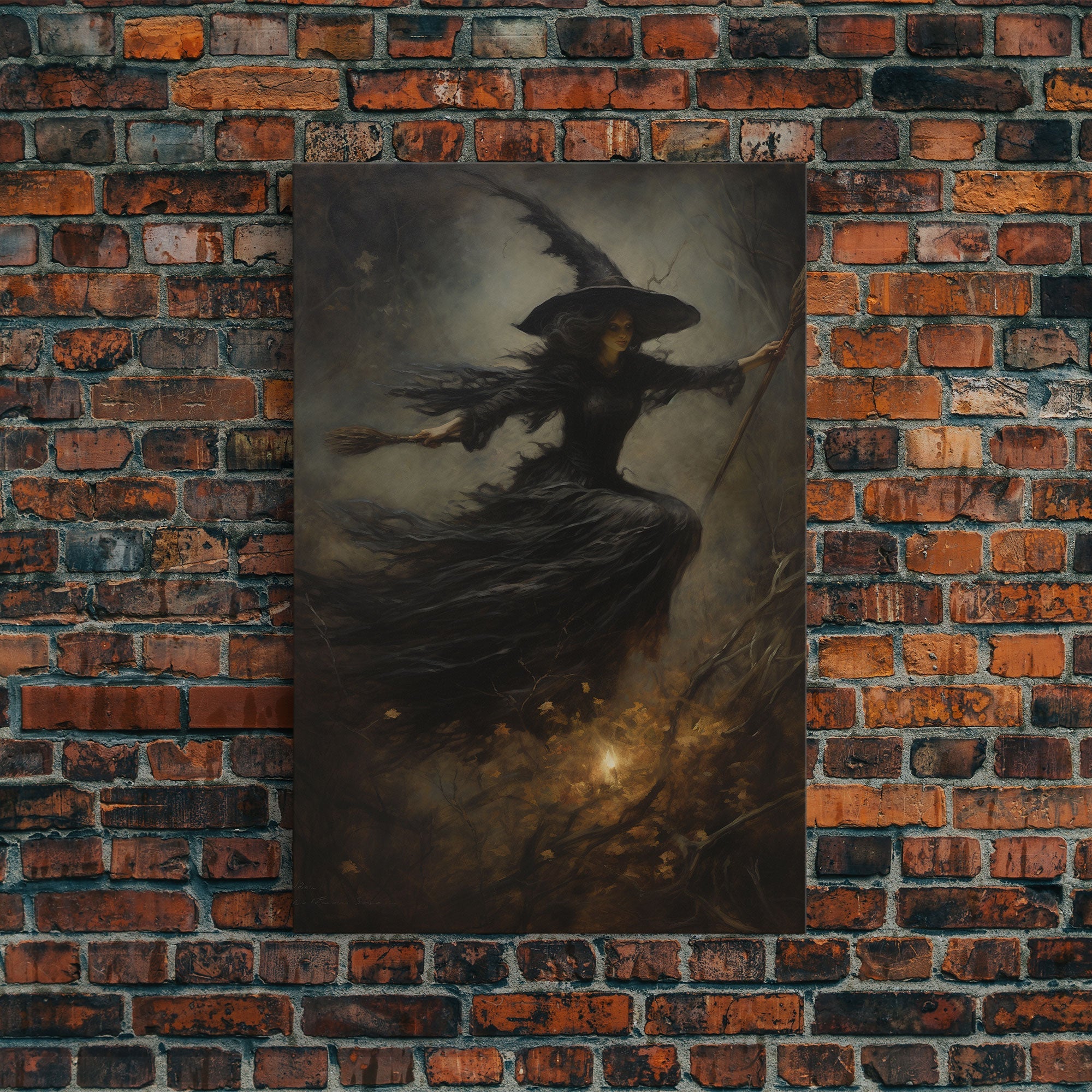 Spooky Season Witch Decor, Witch Painting Framed Canvas Print, Halloween Art, Witch Art, Witchcraft, Witch Decor, Felt Witch Hat | | Wiccan Center