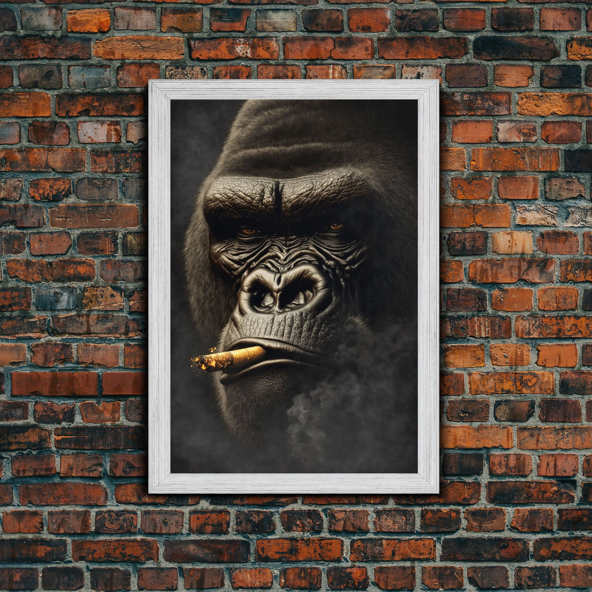 Smoking Gorilla canvas framed wall art, Gorilla Smoking print, Animal Print, Monkey Canvas print, Wall Decor